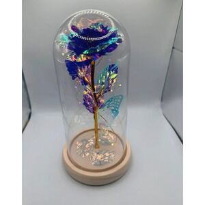 Enchanted Galaxy Rose in Glass Dome LED Light Blue Iridescent Flower Gift Box
